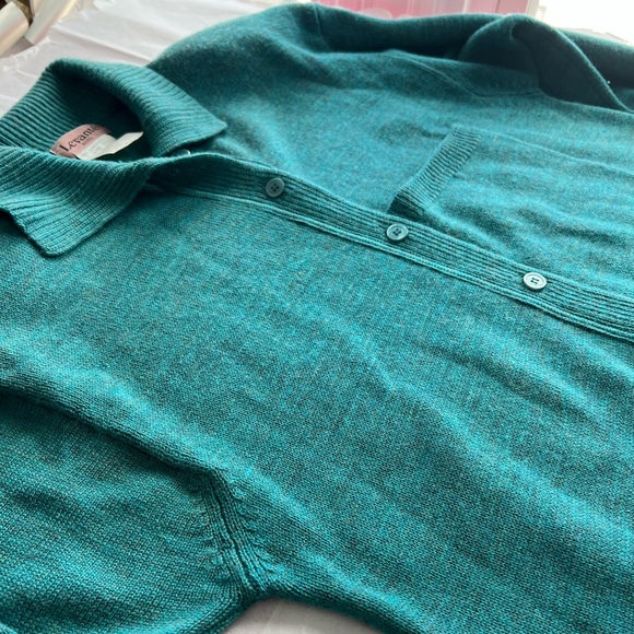 EUC VTG 80s Levanté Teal Lambswool Sweater dress cardigan shoulder pads WARM - Picture 16 of 16